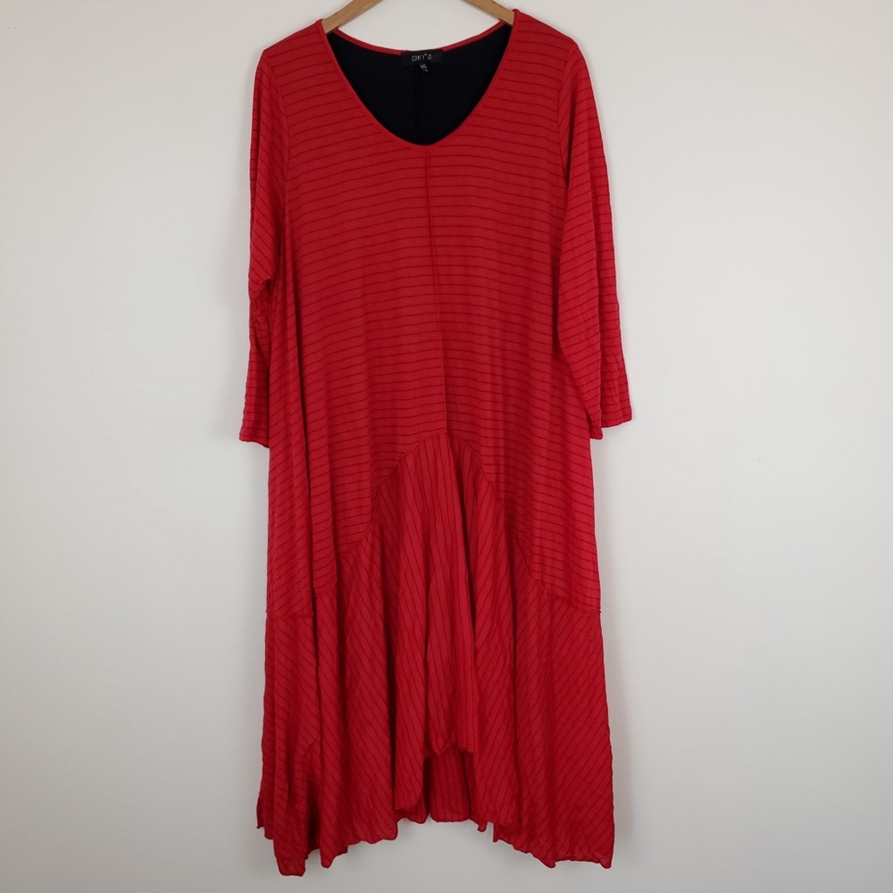 Comfy USA 3/4 Sleeve Striped Midi Dress